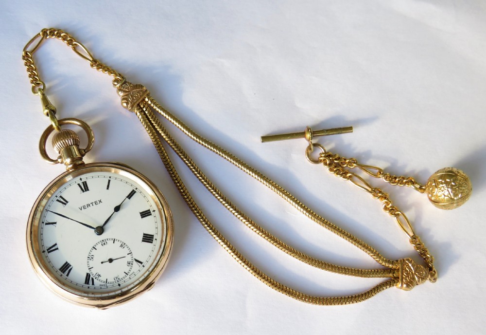 Antique Vertex Revue pocket watch and chain View II