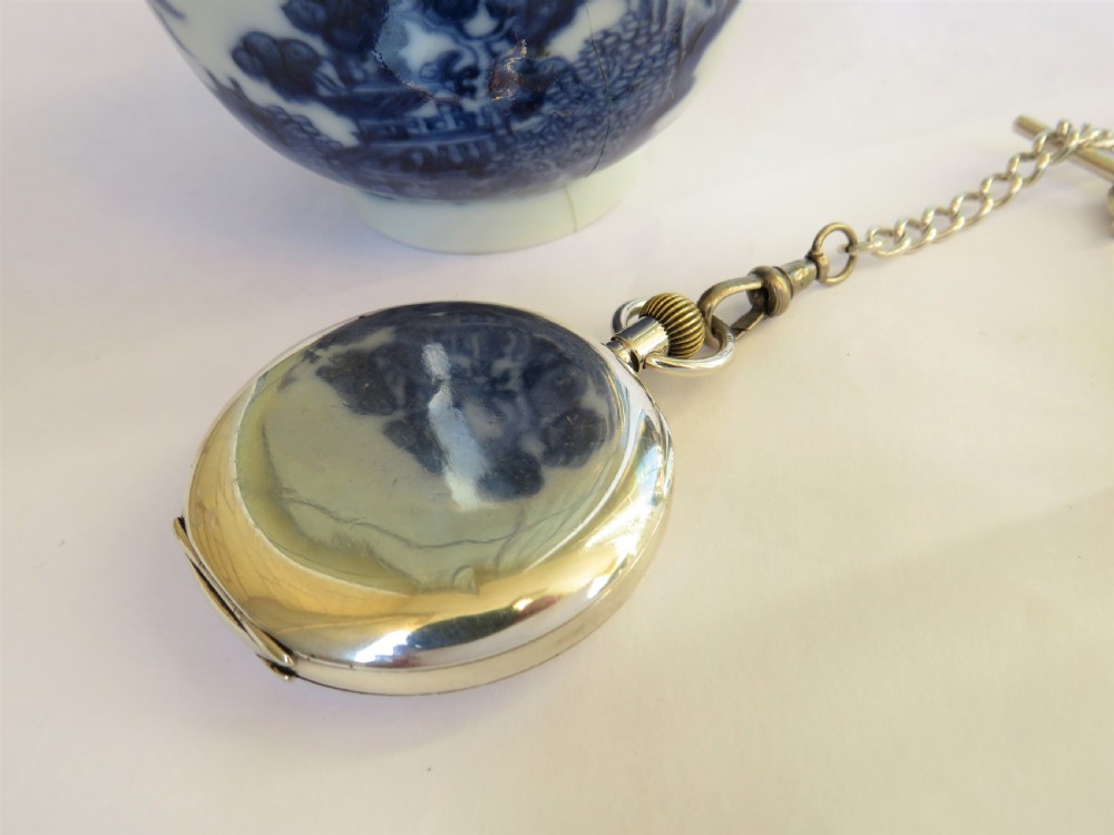 Antique silver Electa half hunter pocket watch  & chain View V