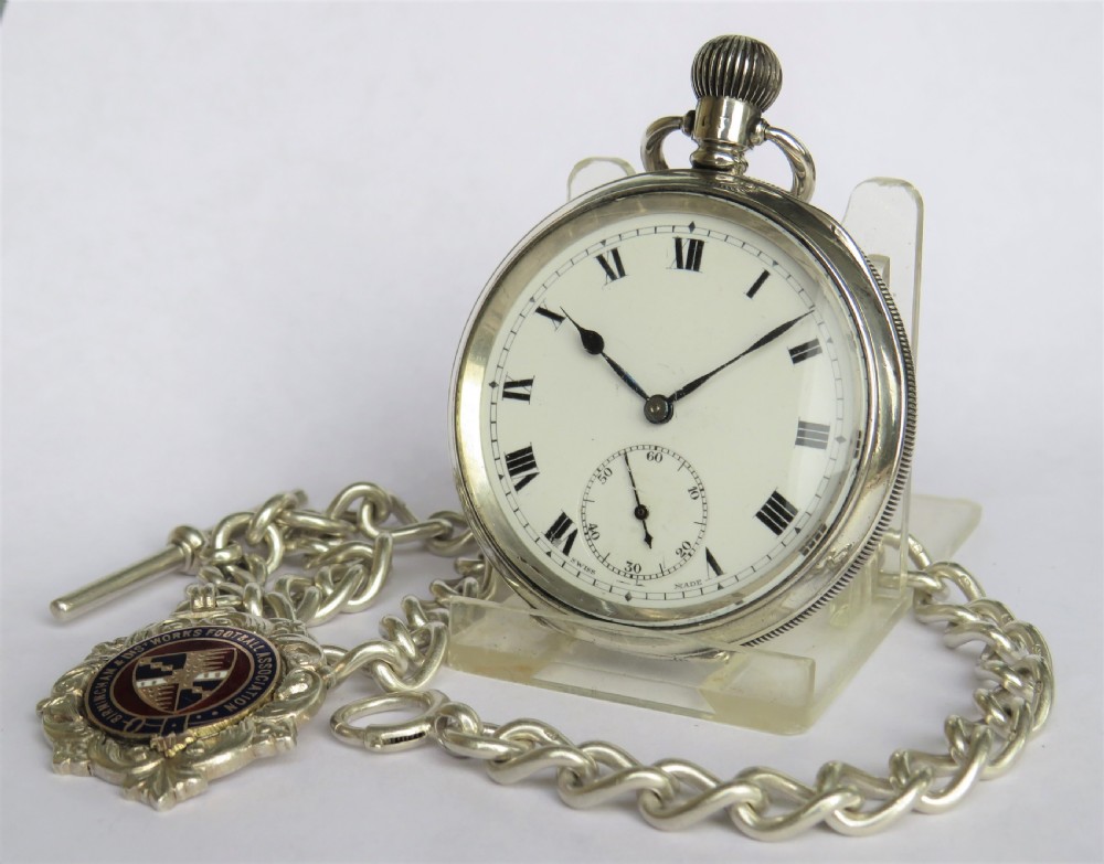 1921 Cyma silver pocket watch and chain