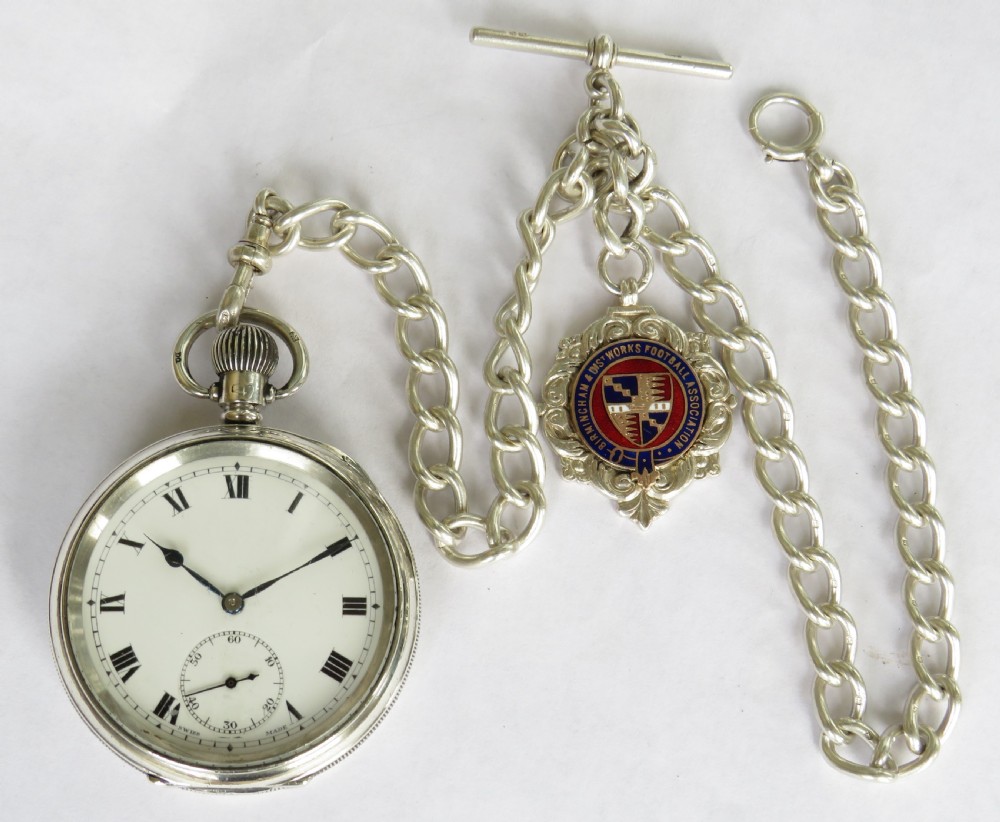 1921 Cyma silver pocket watch and chain View II