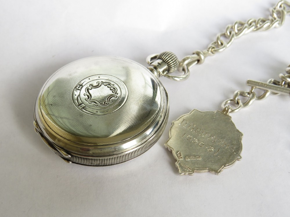 1921 Cyma silver pocket watch and chain View III