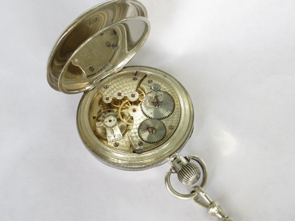 1921 Cyma silver pocket watch and chain View IV