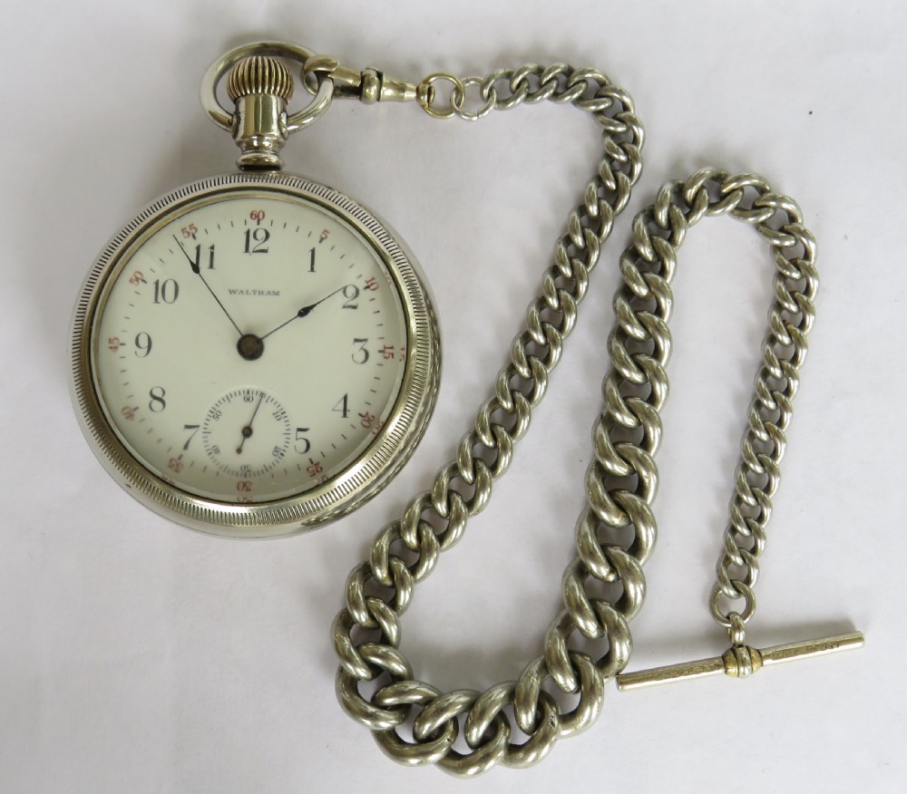 Antique 1902 Waltham pocket watch and chain View II