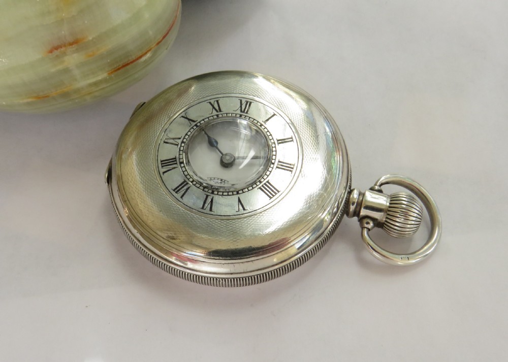 Antique silver Lagaros half hunter pocket watch View II
