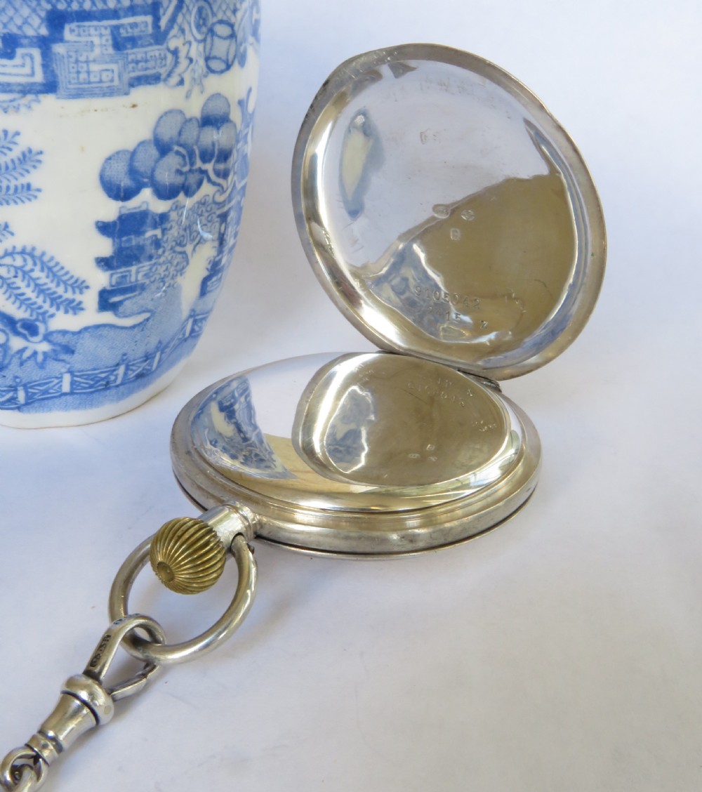 Antique silver Cyma half hunter pocket watch and chain View III