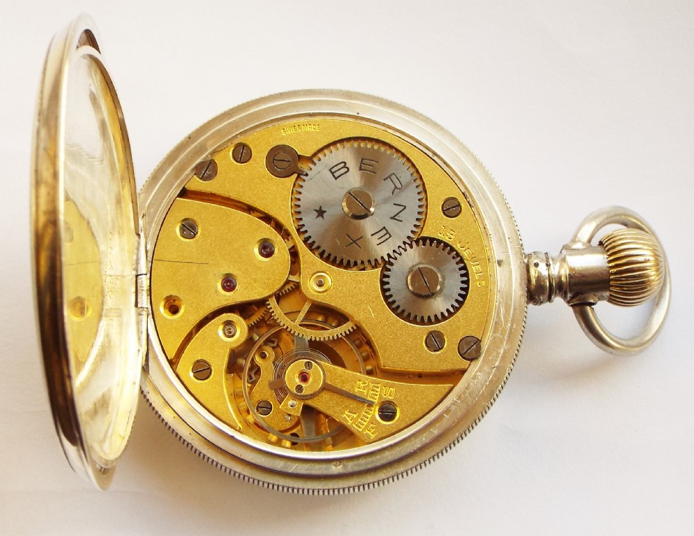 Antique silver Bernex pocket watch originally retailed by Mann of Gloucester View IV