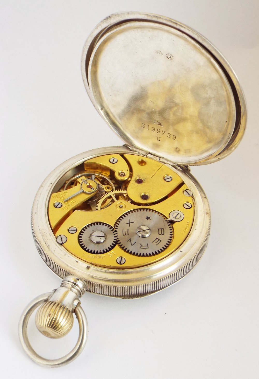 Antique silver Bernex pocket watch originally retailed by Mann of Gloucester View V