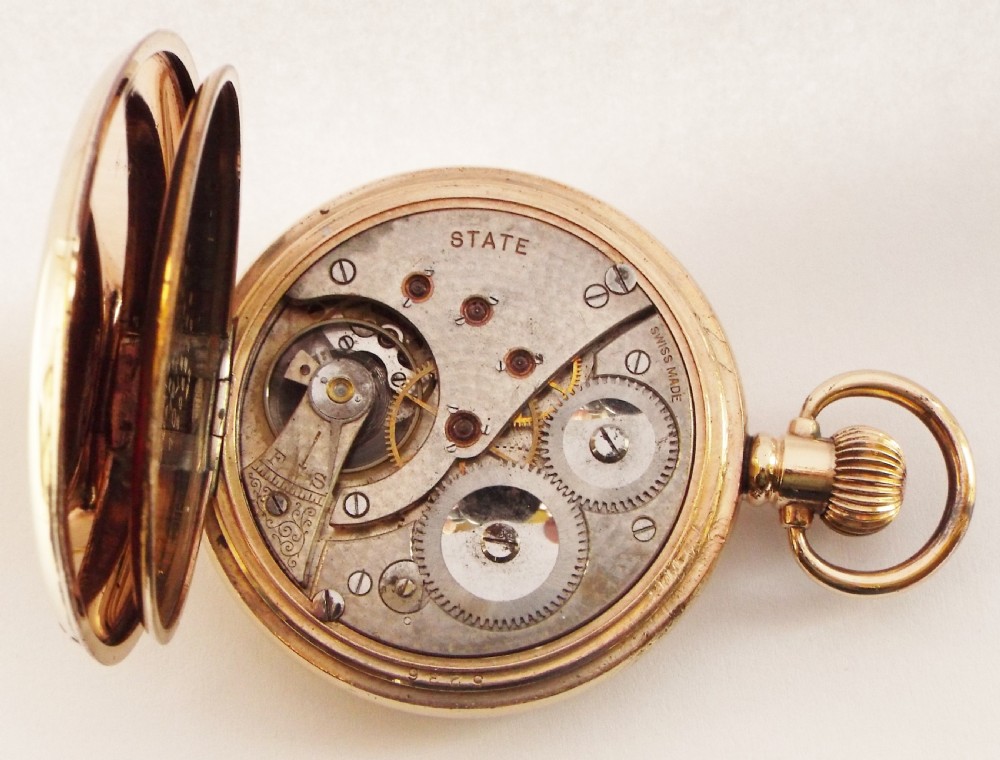 A vintage 1920s Stayte full hunter pocket watch.  View V