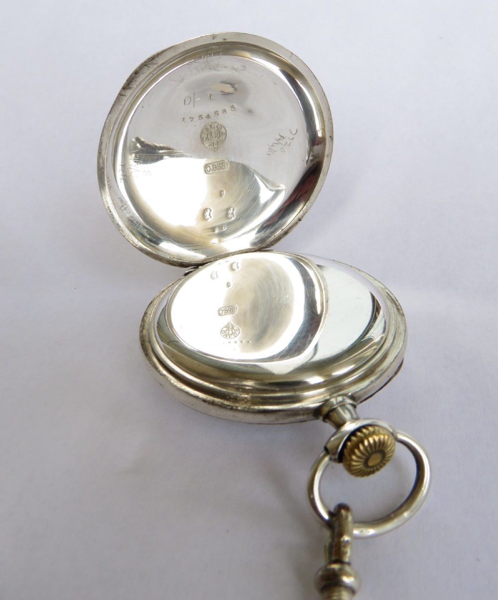 Antique silver Omega pocket watch and chain View III