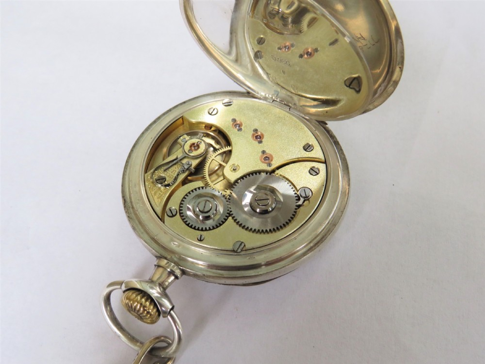 Antique silver Omega pocket watch and chain View IV