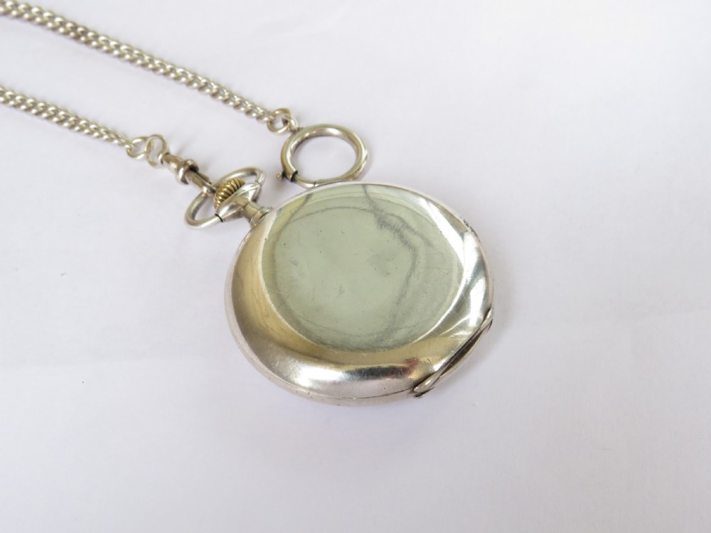 Antique silver Omega pocket watch and chain View V