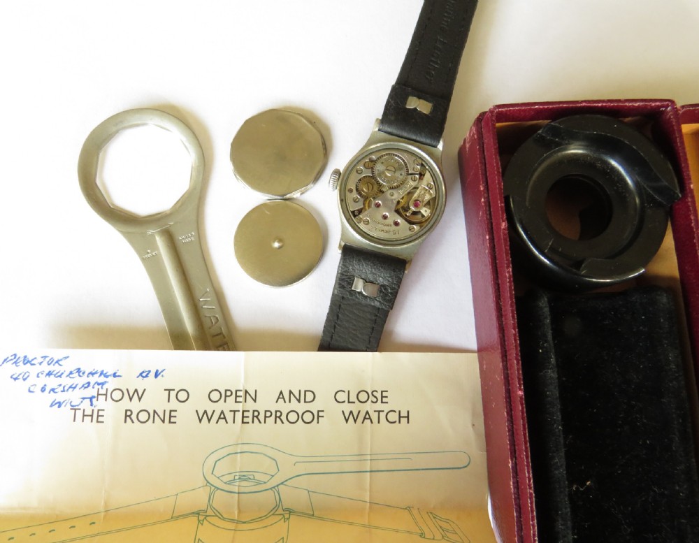 1930s Rone wrist watch with box, papers and tools View VI