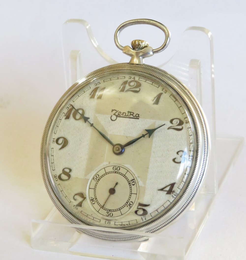 Art Deco Zentra silver pocket watch. View II