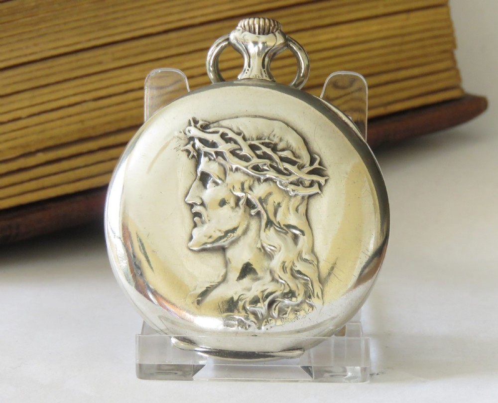 Antique silver Tribaudeau religious pocket watch
