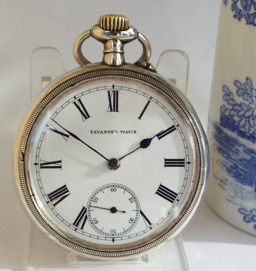 An unusual antique silver Borgel cased Tavannes pocket watch.