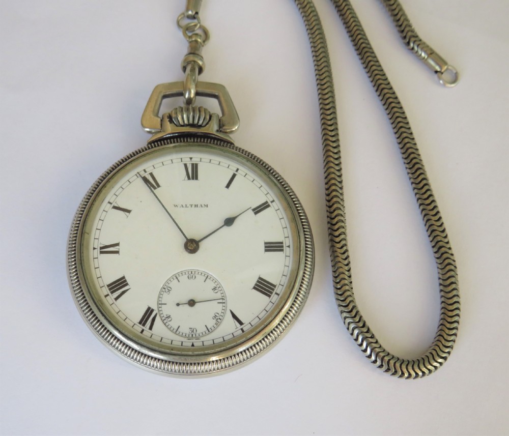 Antique Waltham pocket watch and chain View II
