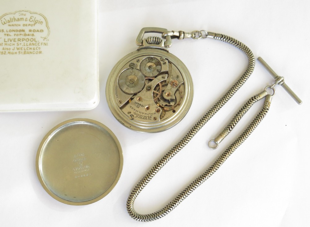 Antique Waltham pocket watch and chain View V
