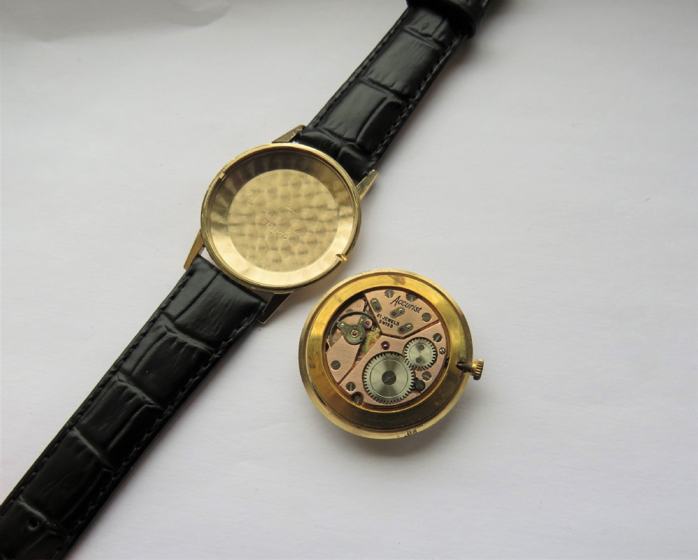 Gents 9 carat gold Accurist Shockmaster wrist watch, 1963 View III