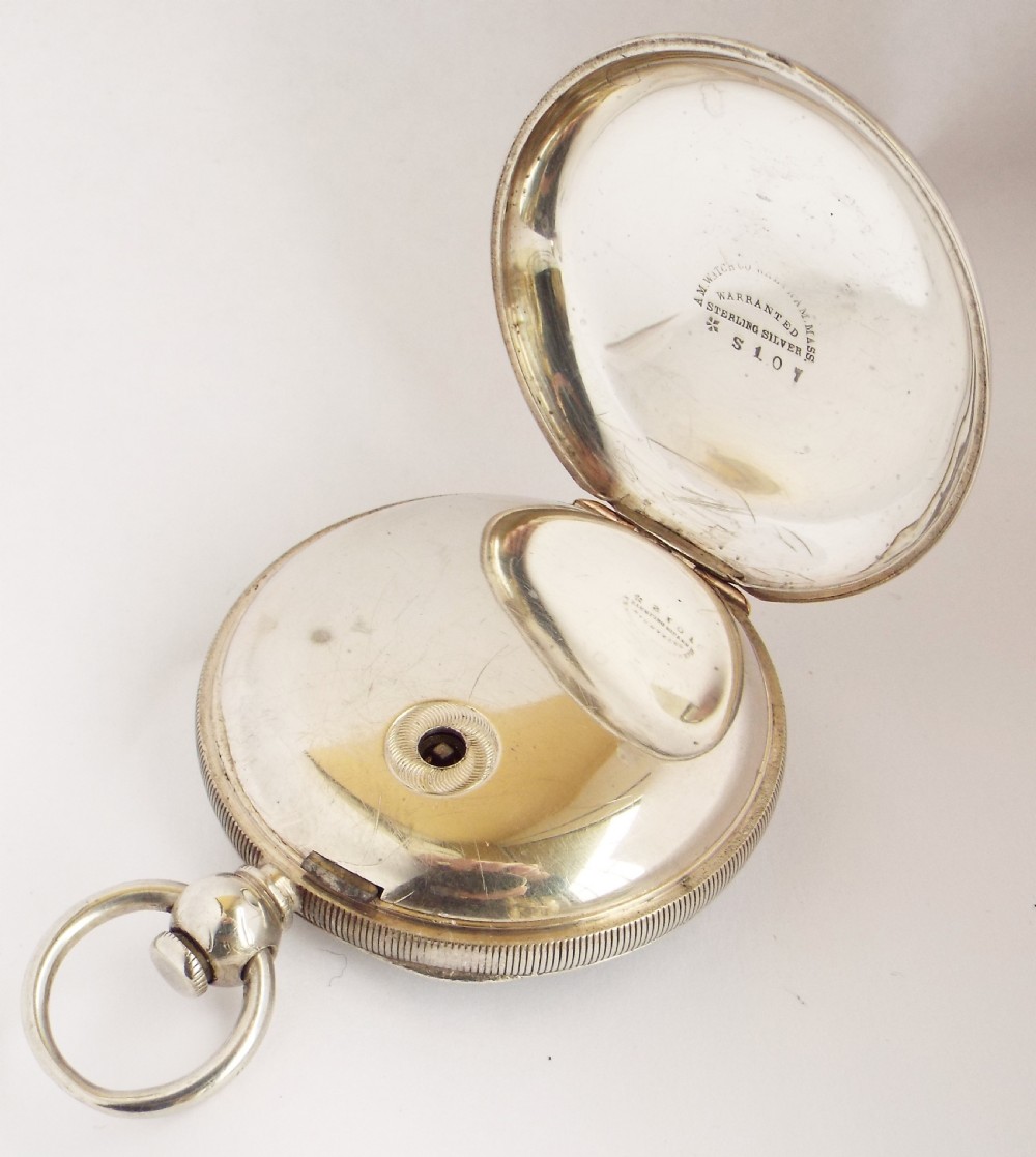 An antique 1877 silver Waltham pocket watch. View III
