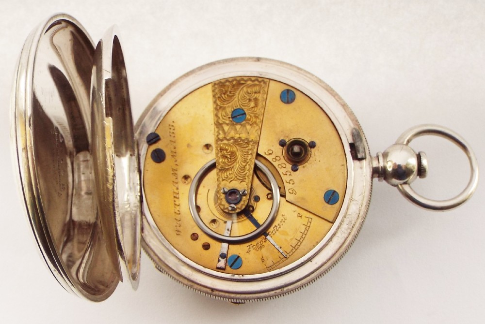 An antique 1877 silver Waltham pocket watch. View V