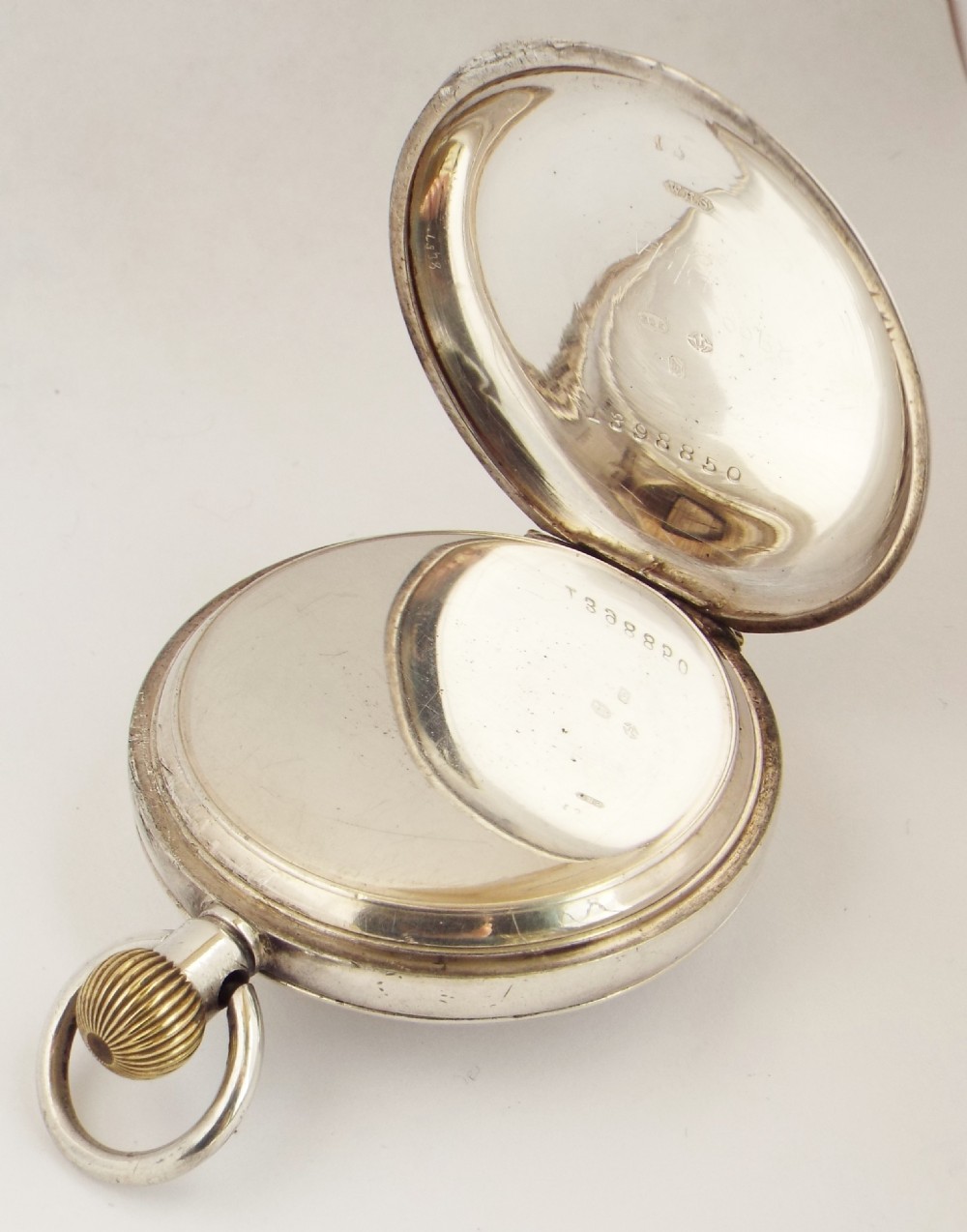 Antique silver Syren half hunter pocket watch by the Revue Thommen Watch Company. View IV