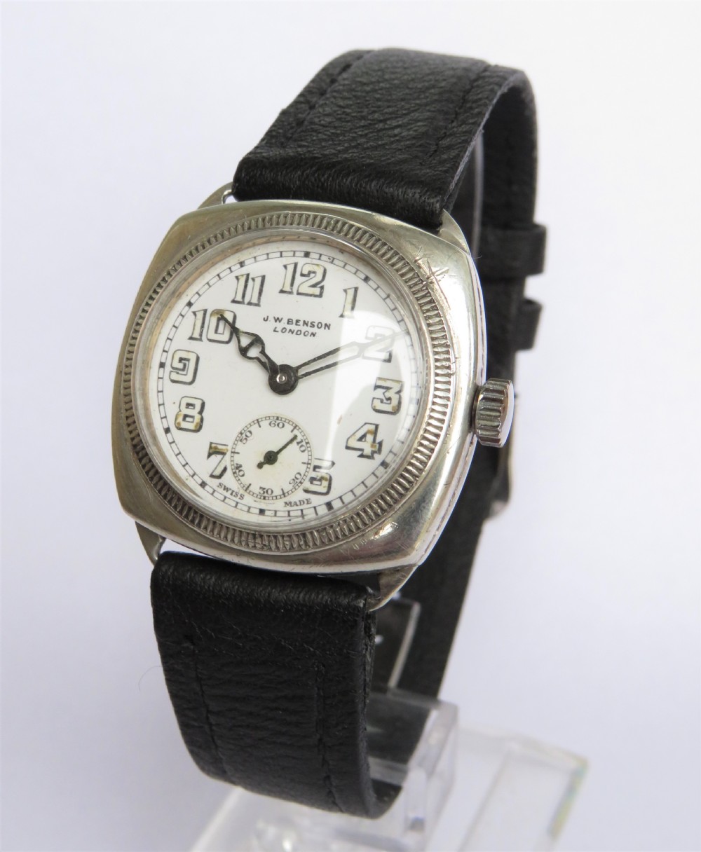 Gents J W Benson silver wrist watch, 1933