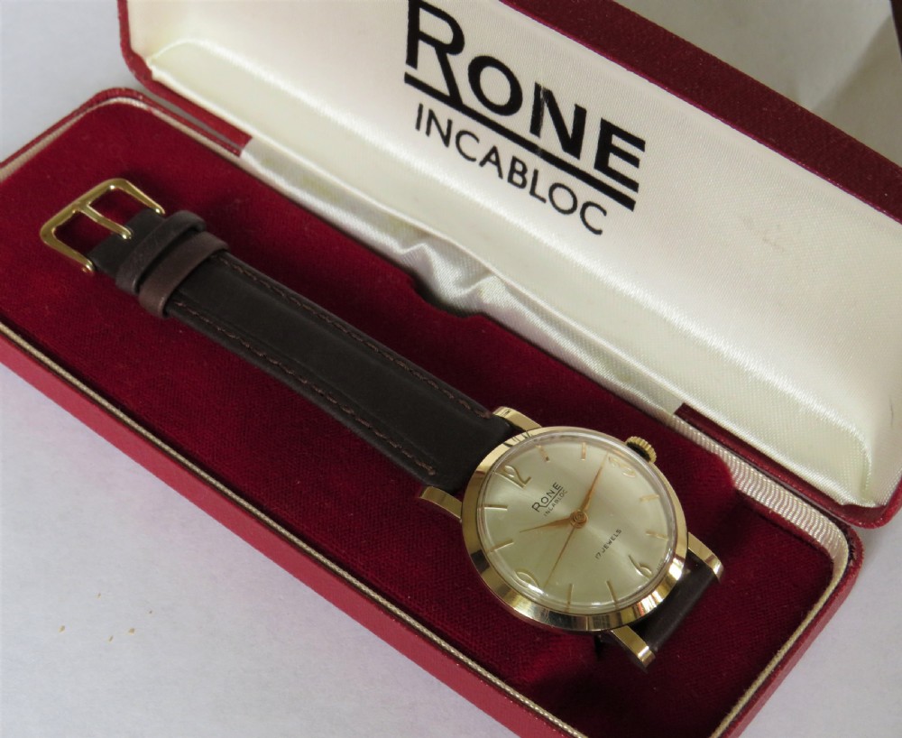 Gents 9ct gold Rone wrist watch, 1961 View III
