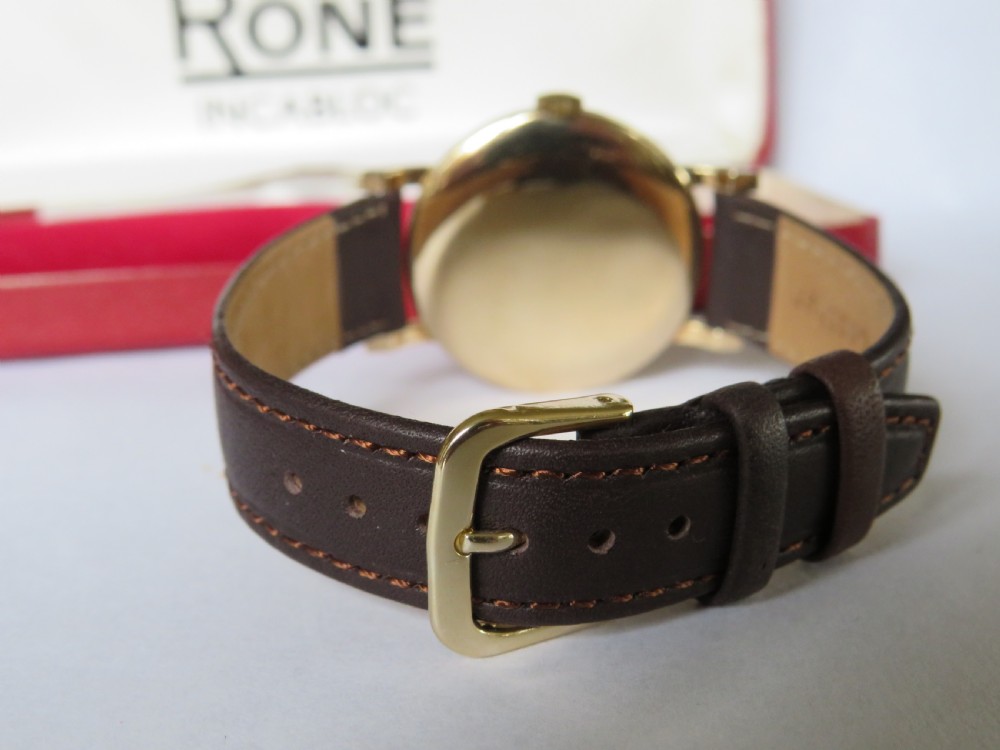 Gents 9ct gold Rone wrist watch, 1961 View V