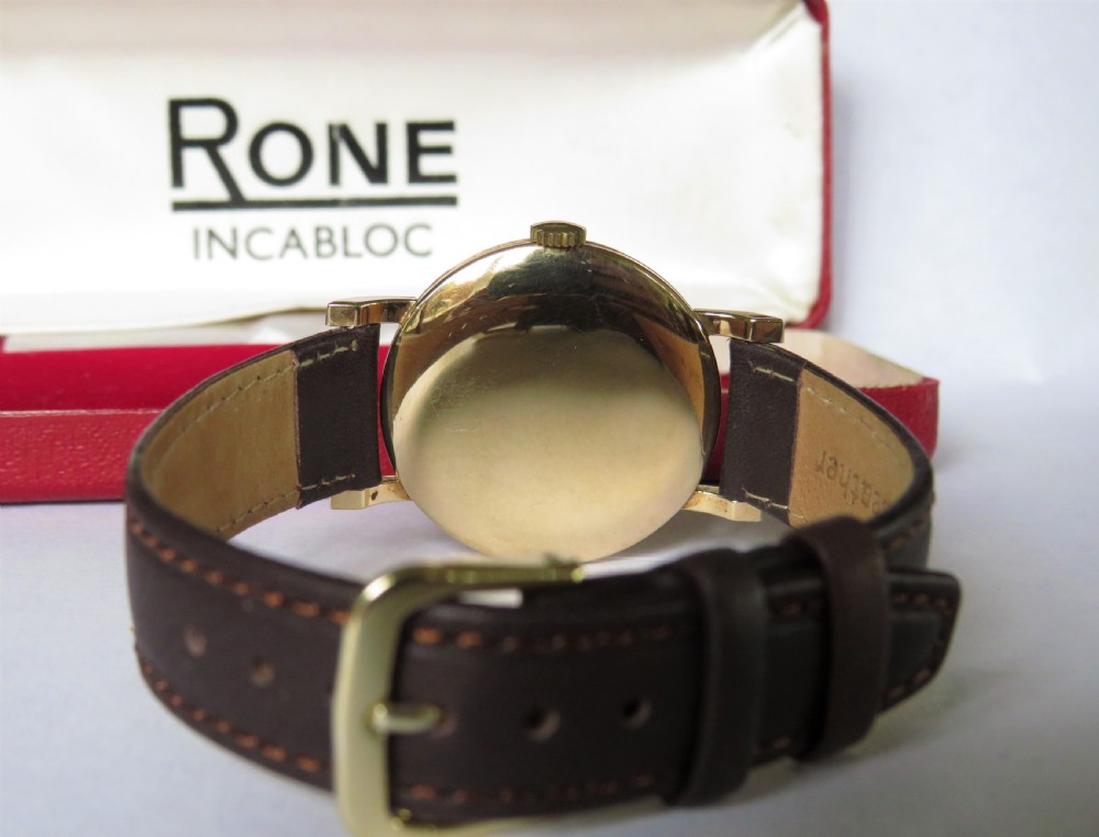 Gents 9ct gold Rone wrist watch, 1961 View VI