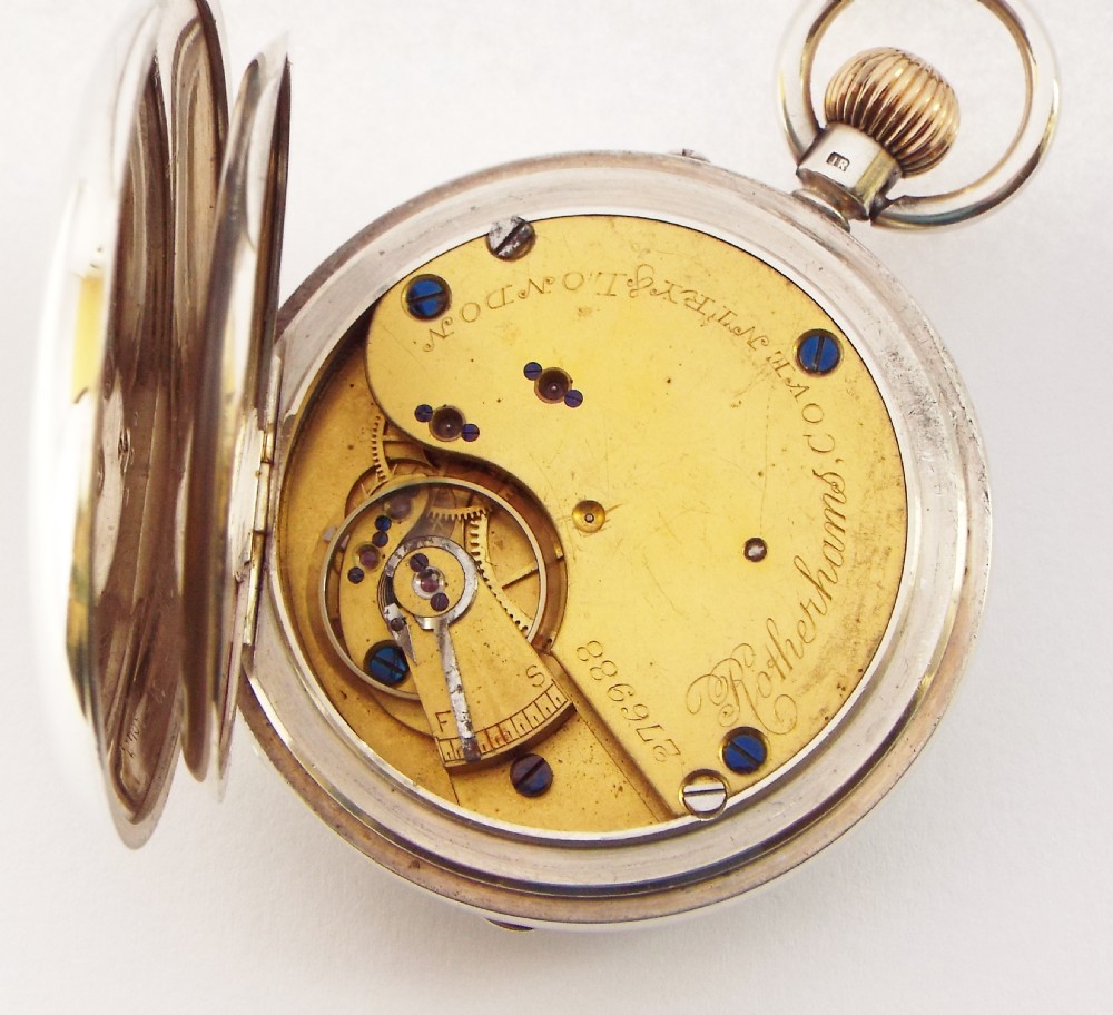 Antique silver Coventry Rotherhams half hunter pocket watch. View VI