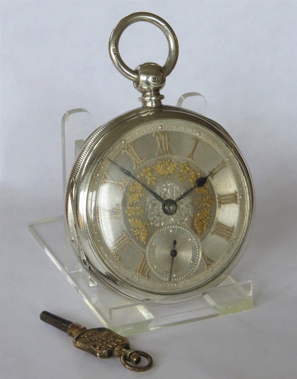 Antique silver fusee pocket watch, 1878 View II