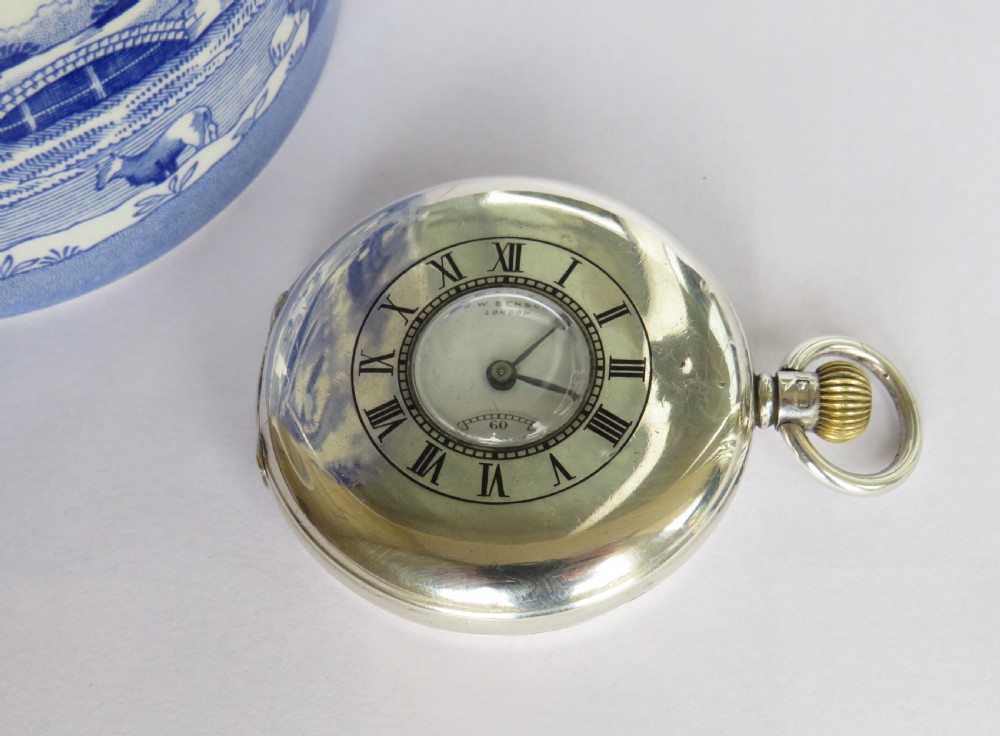 Silver Cyma half hunter pocket watch, J W Benson