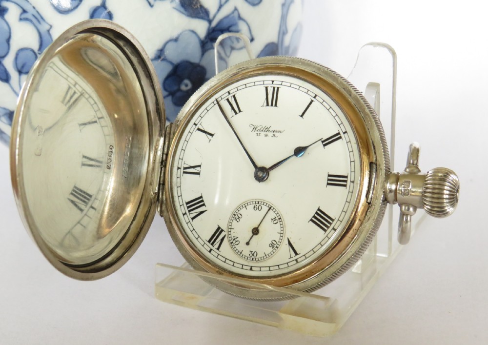 Silver Waltham full hunter pocket watch