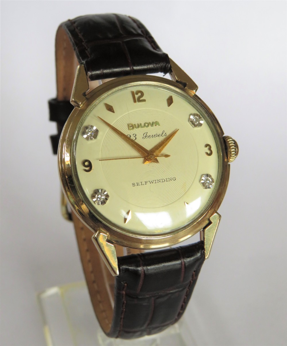 Gents 1959 Bulova wrist watch with diamond markers View II