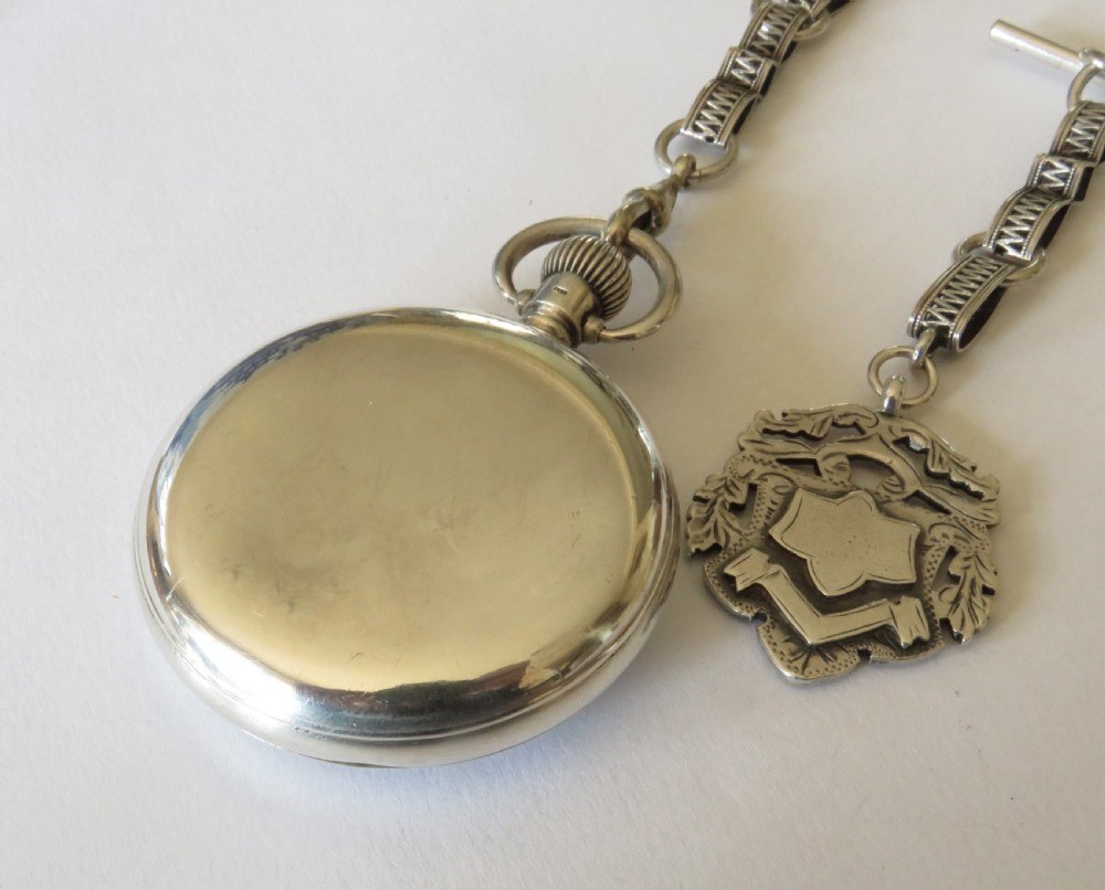 Antique silver Waltham pocket watch & chain View III