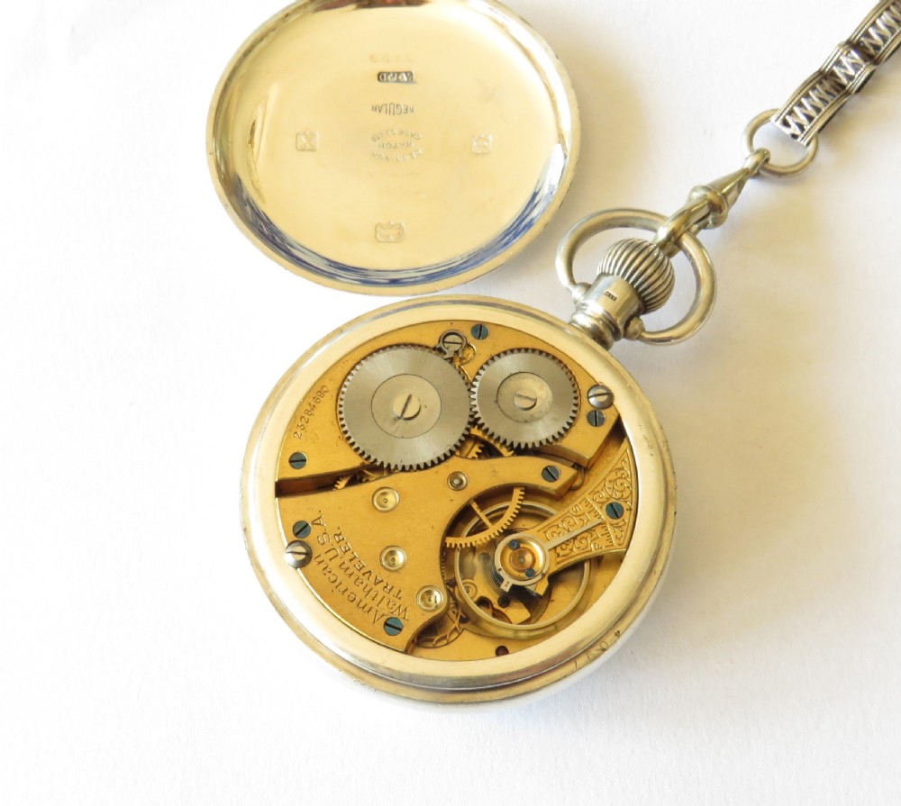 Antique silver Waltham pocket watch & chain View IV
