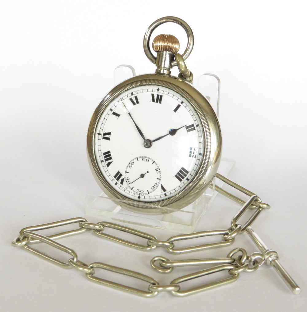 1920s Record stem winding pocket watch and chain View III