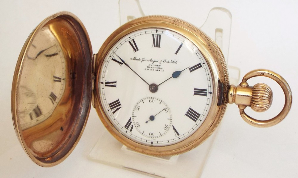 A vintage 1930s Cyma full hunter pocket watch originally retailed by Angus & Coote Sydney. 