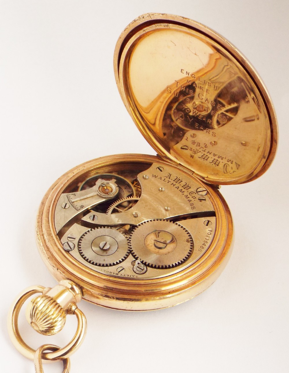 Antique stem winding Waltham pocket watch & chain. View IV