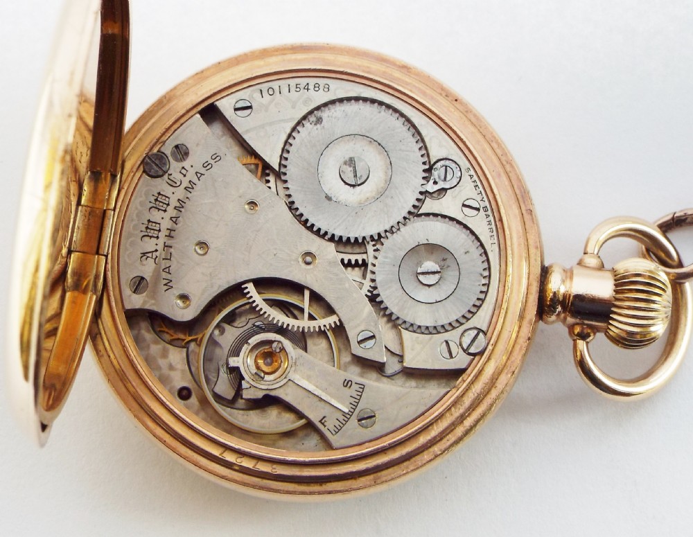 Antique stem winding Waltham pocket watch & chain. View V
