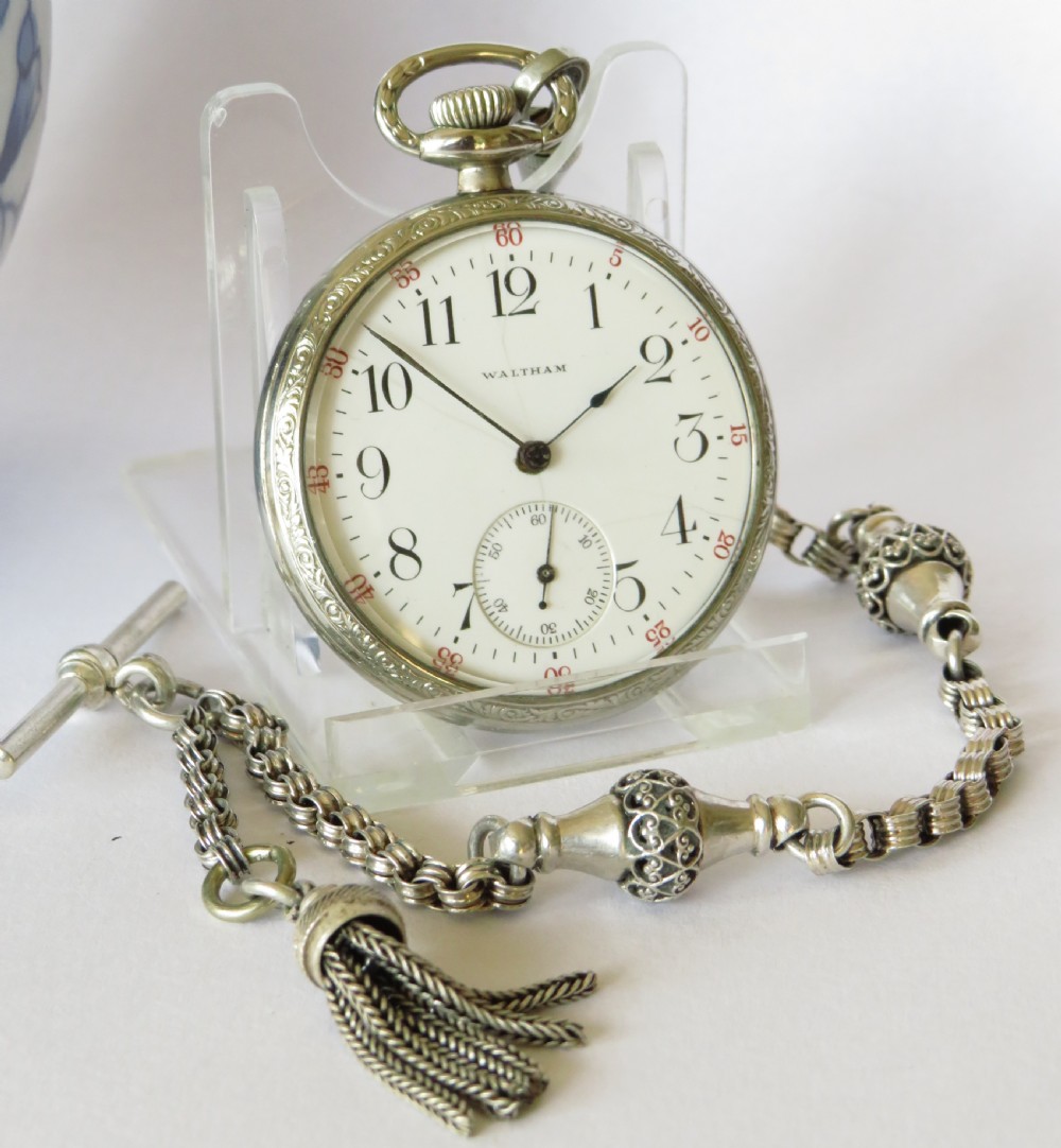 Antique Waltham pocket watch and albertina View II