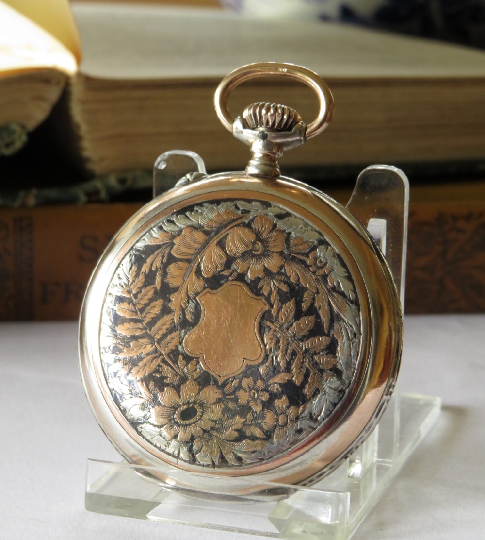 Antique Longines niello cased pocket watch View II