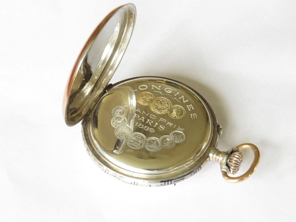 Antique Longines niello cased pocket watch View IV