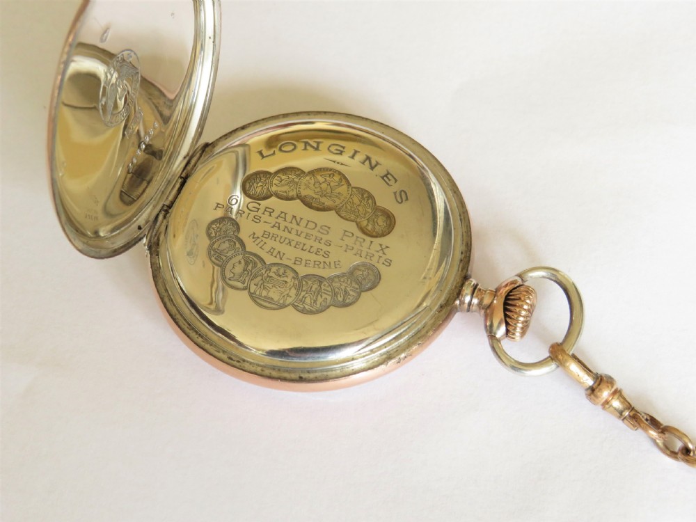 Antique silver Longines pocket watch and chain View IV