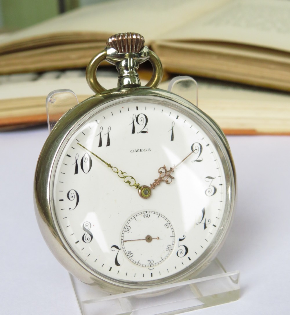 Antique Omega steam train pocket watch, c1912 View II