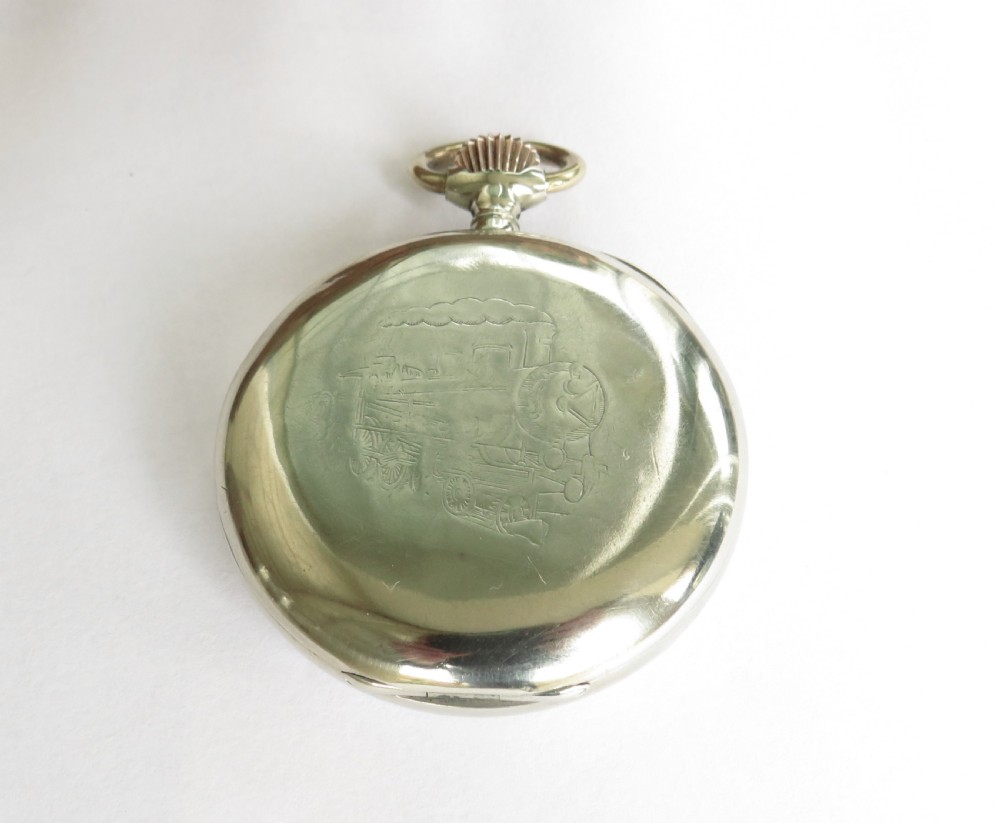Antique Omega steam train pocket watch, c1912 View III