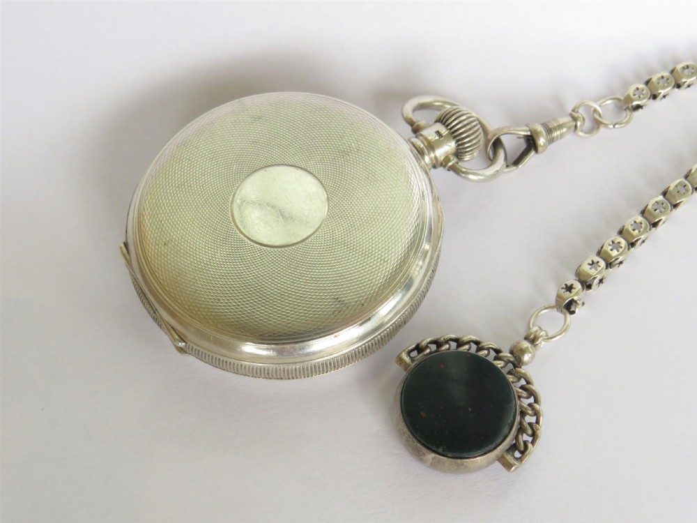 1930s silver Limit pocket watch and chain. View III