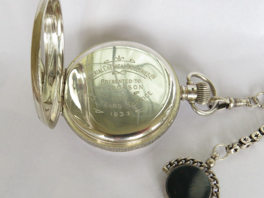 1930s silver Limit pocket watch and chain. View IV