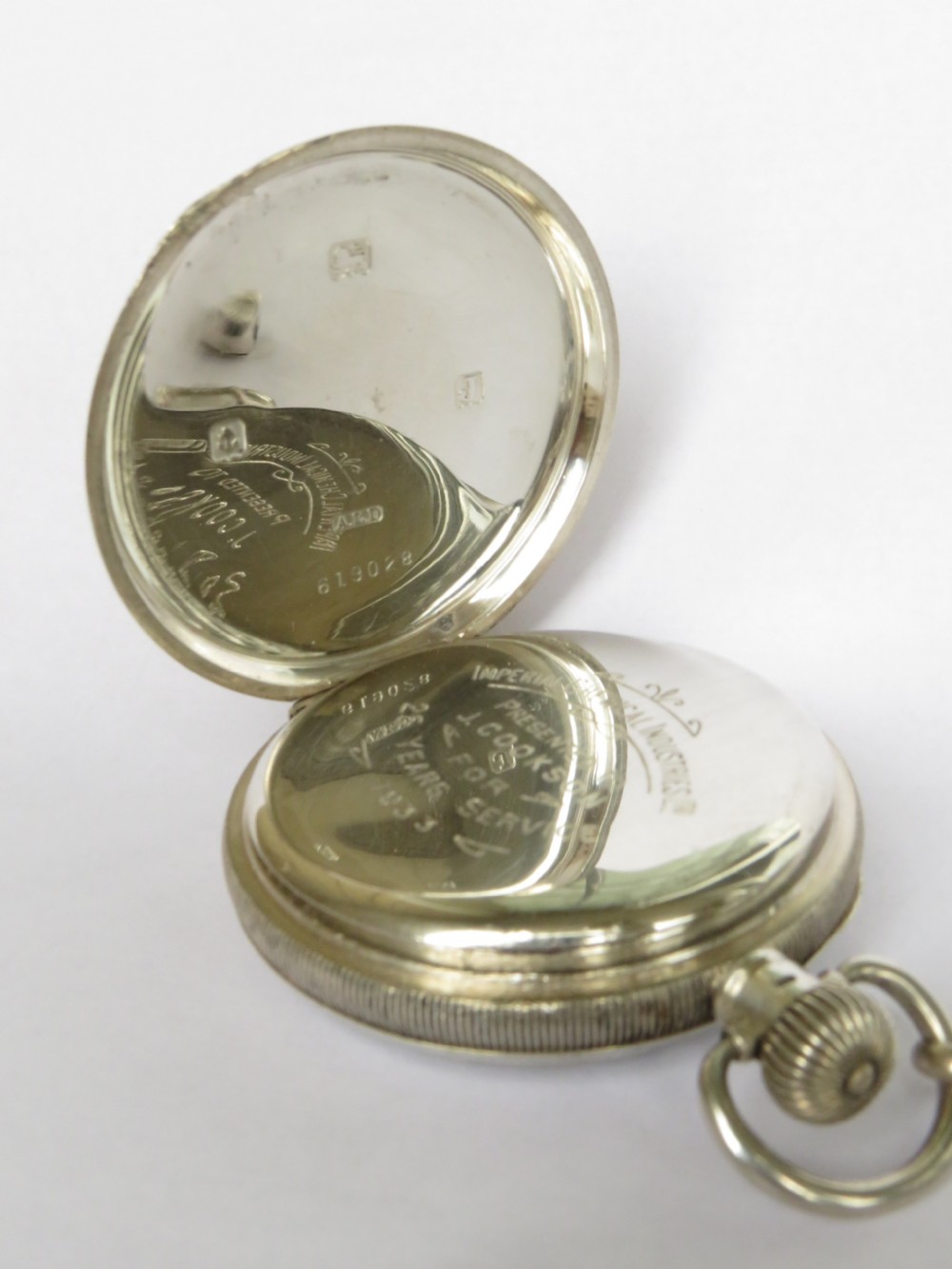 1930s silver Limit pocket watch and chain. View V