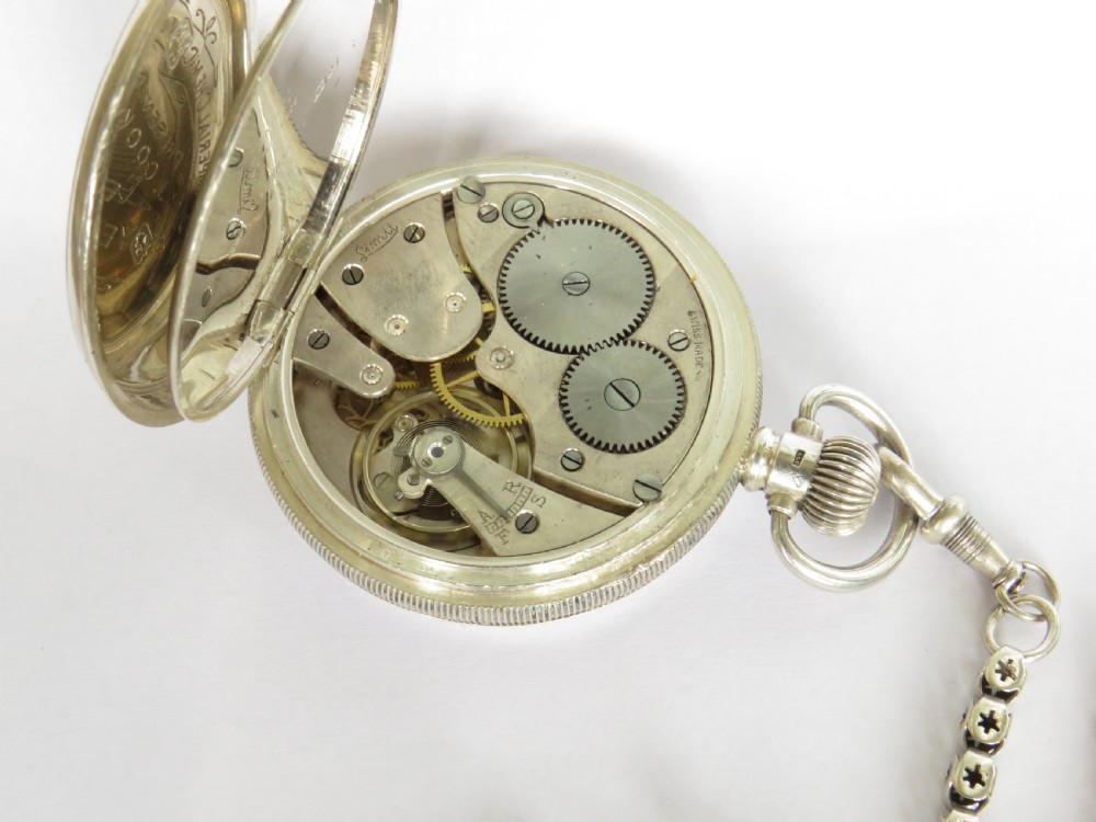 1930s silver Limit pocket watch and chain. View VI